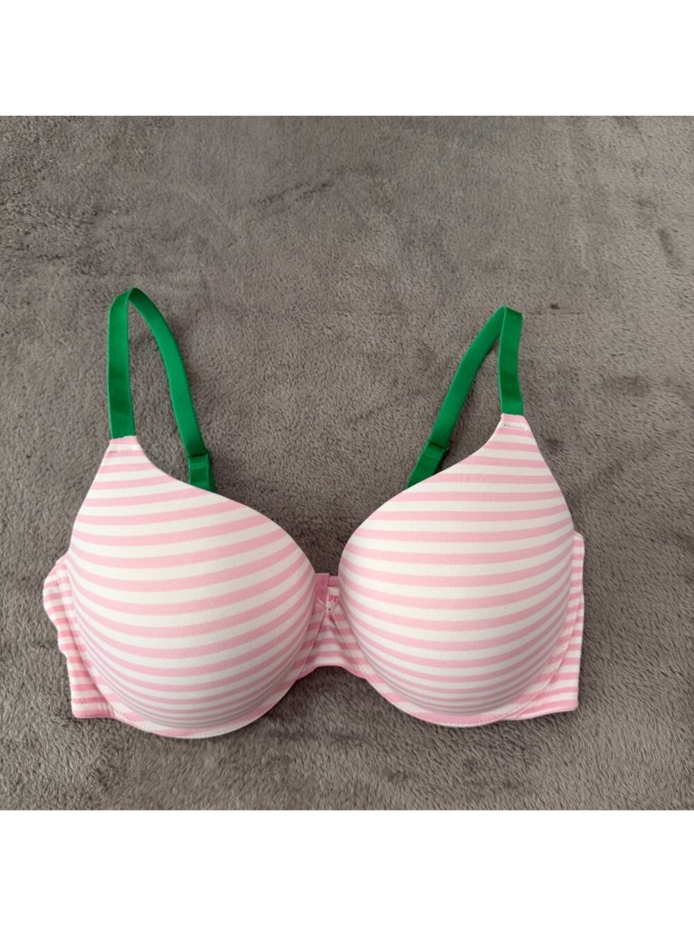 Victoria's Secret Pink White Striped Bra 36DD Wear Everywhere Pushup Underwire